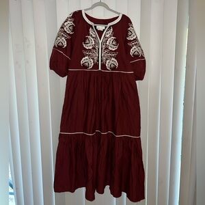 Anthropologie Gretel Maxi Embroidered Dress Size Medium Boho Prairie